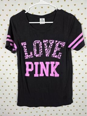 Victorias Secret PINK LOVE Cheetah Leopard Vintage Tee Shirt LARGE
